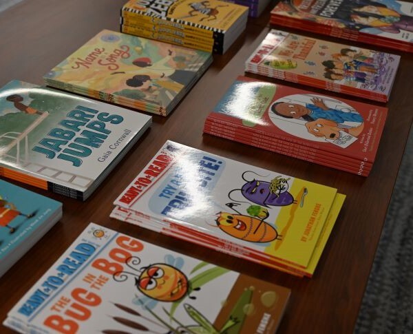 Books piled on a table